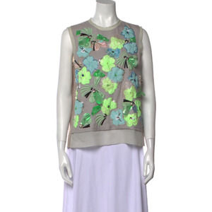 Diane von Furstenberg Floral Applique Embellished Crew Neck Sweatshirt Small
